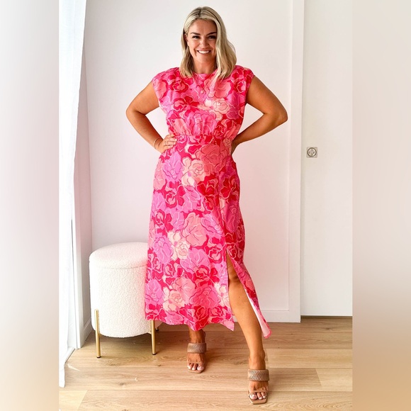 New! Gingham & Heels Jaidon Midi Dress - Pink Hibiscus Size AU 10 (Size US 6) - Picture 4 of 15